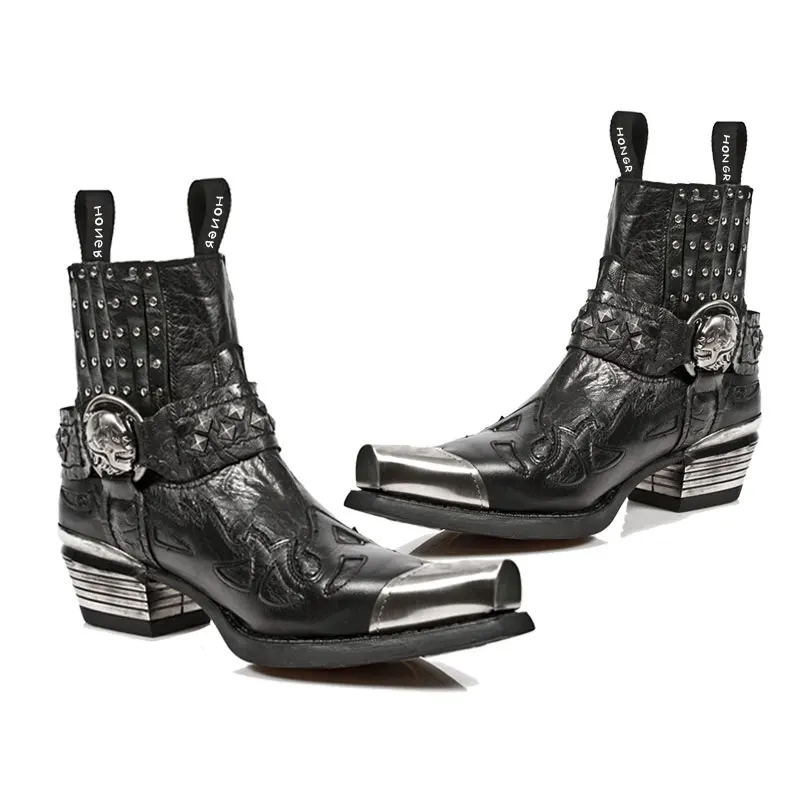 2025 New Men Popular Pointed Western Short Spanish Tide Brand Punk Rivet Leather Women Sneakers Chelsea Boots