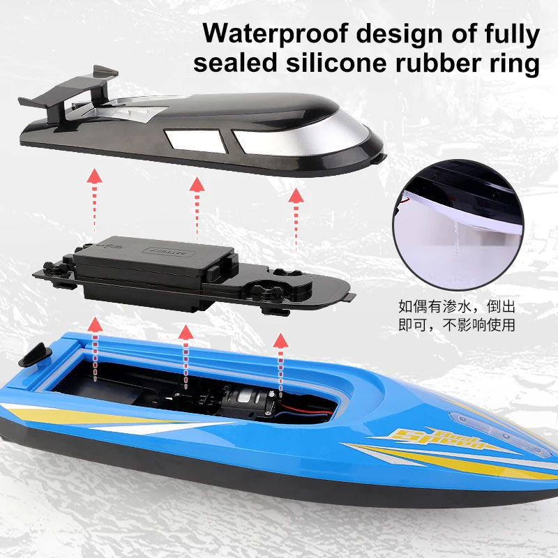 Bateau électrique télécommandé à grande vitesse, 706 Ghz, 20 km/h, vitesse de l'eau, double moteur, jouet modèle aquatique, 2.4