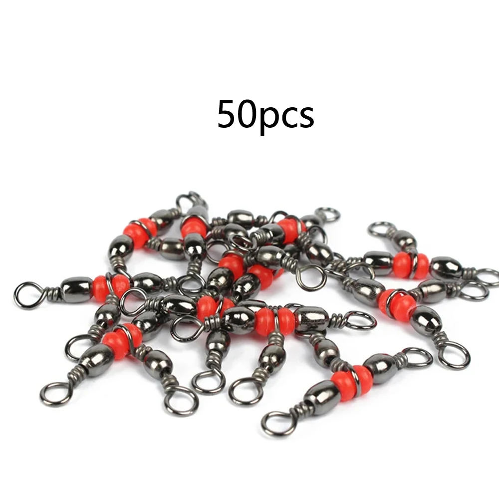 50pcs Fishing Connector Three Way Barrel Swivel Snap Ring 360Degree Beaded With Beads For Fishhook Lure Line Fishing Accessories