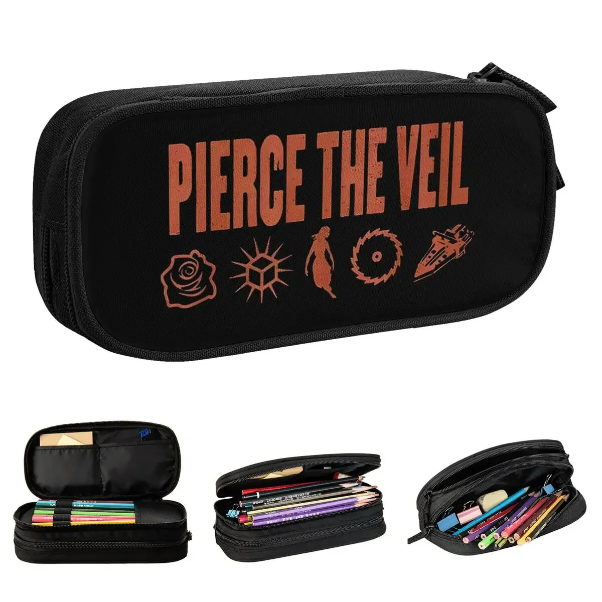 Pierce The Veil 2025 Tour Pencil Cases Rock Band Pencilcases Pen Holder for Girls Boys Large Storage Bag Cosmetic Stationery