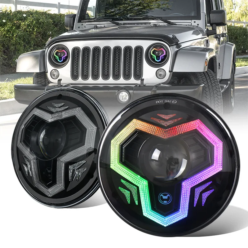 

7 Inch Round LED Headlight with Bluetooth RGB Angel Eyes, for Jeep Wrangler & Harley Motorcycle