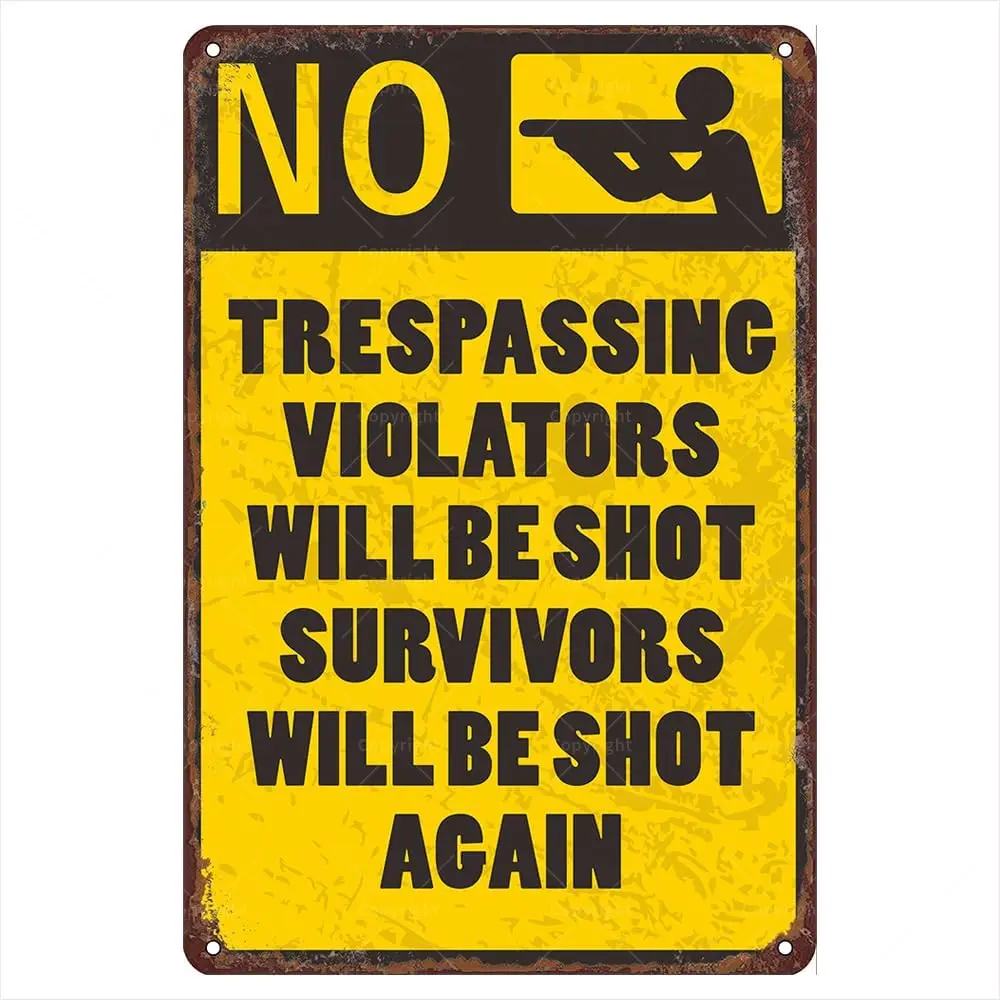 Warning Rules Retro Metal Tin Signs, 12" X 8", No Trespassing Violators Will Be Shot Survivors Will Be Shot Again Vintag 1p sign