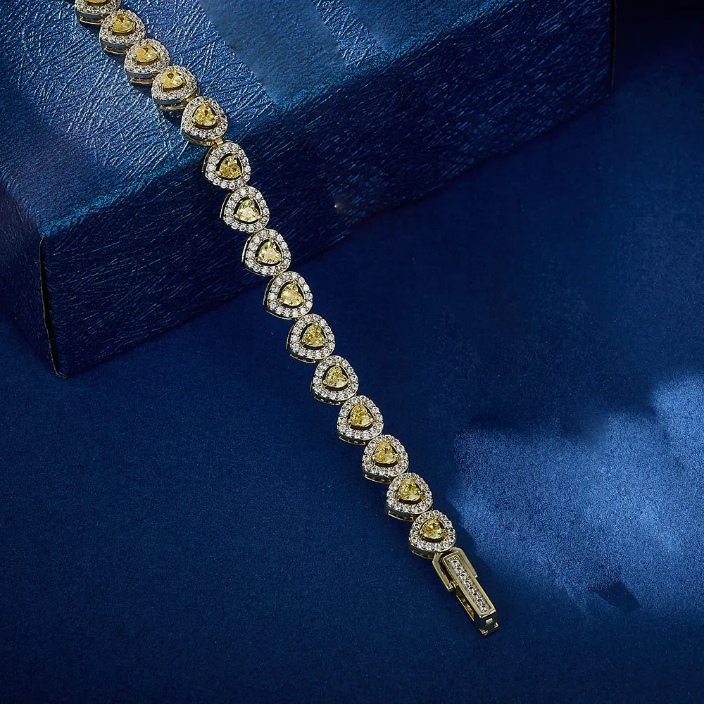 8MM Heart Full Golden Yellow Zircon Bracelet  Female Bracelets Exquisite Jewelry
