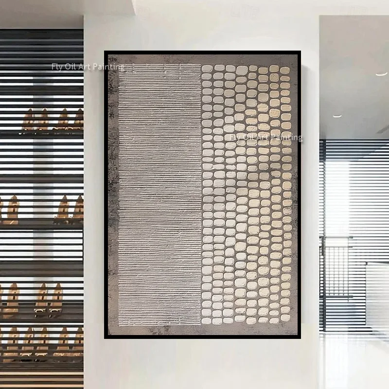 Original Hand Painted Gray Silver Vertical Canvas Art, Mixed Geometry Sculpture Texture Contemporary Minimal Wall Hanging