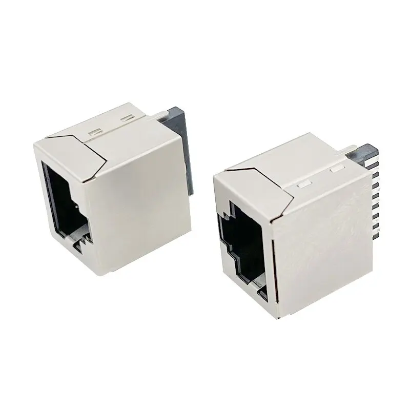 RJ45 socket 5224 8P8C with shielding cover, square soldered type. RJ45 connector for network port, female connector with 8 pins