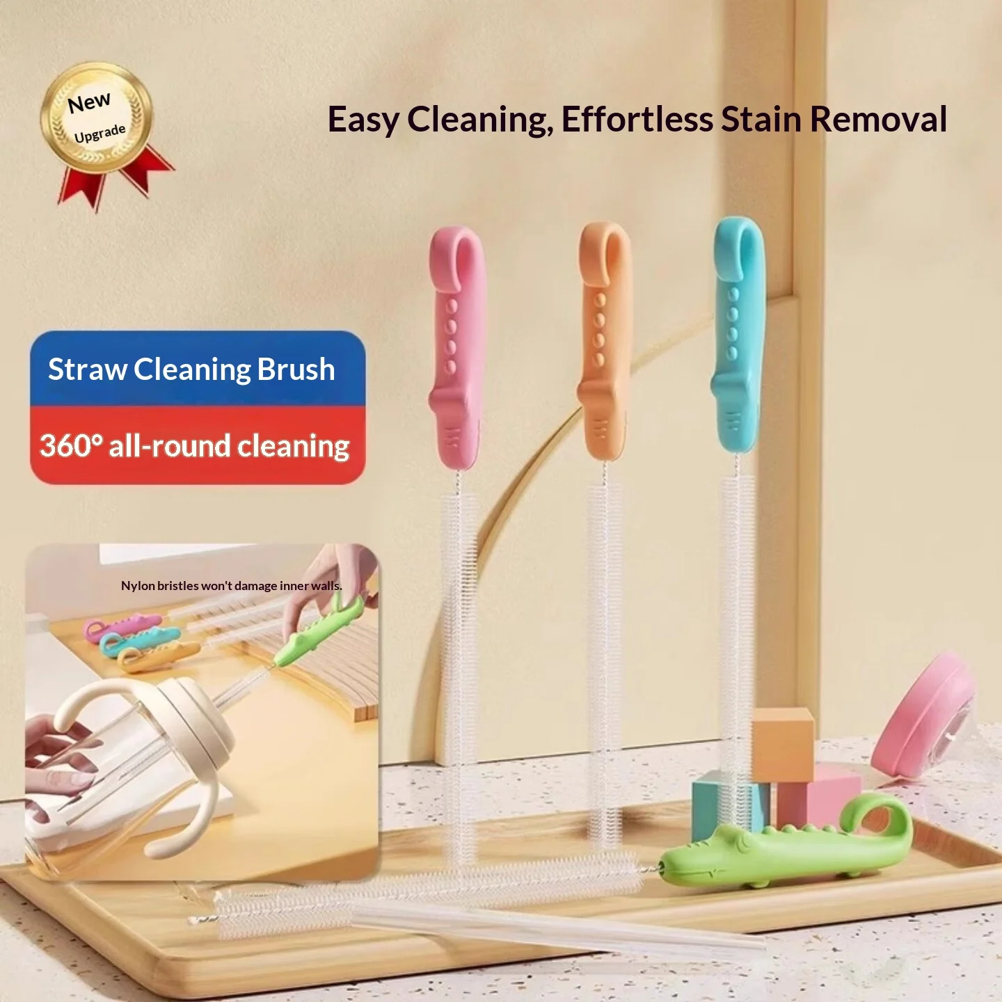 2PCS Baby Bottle Cleaning Brush Set Silicone Scrubber for Pacifier Straw Nipple Feeding Bottle Washing Tool