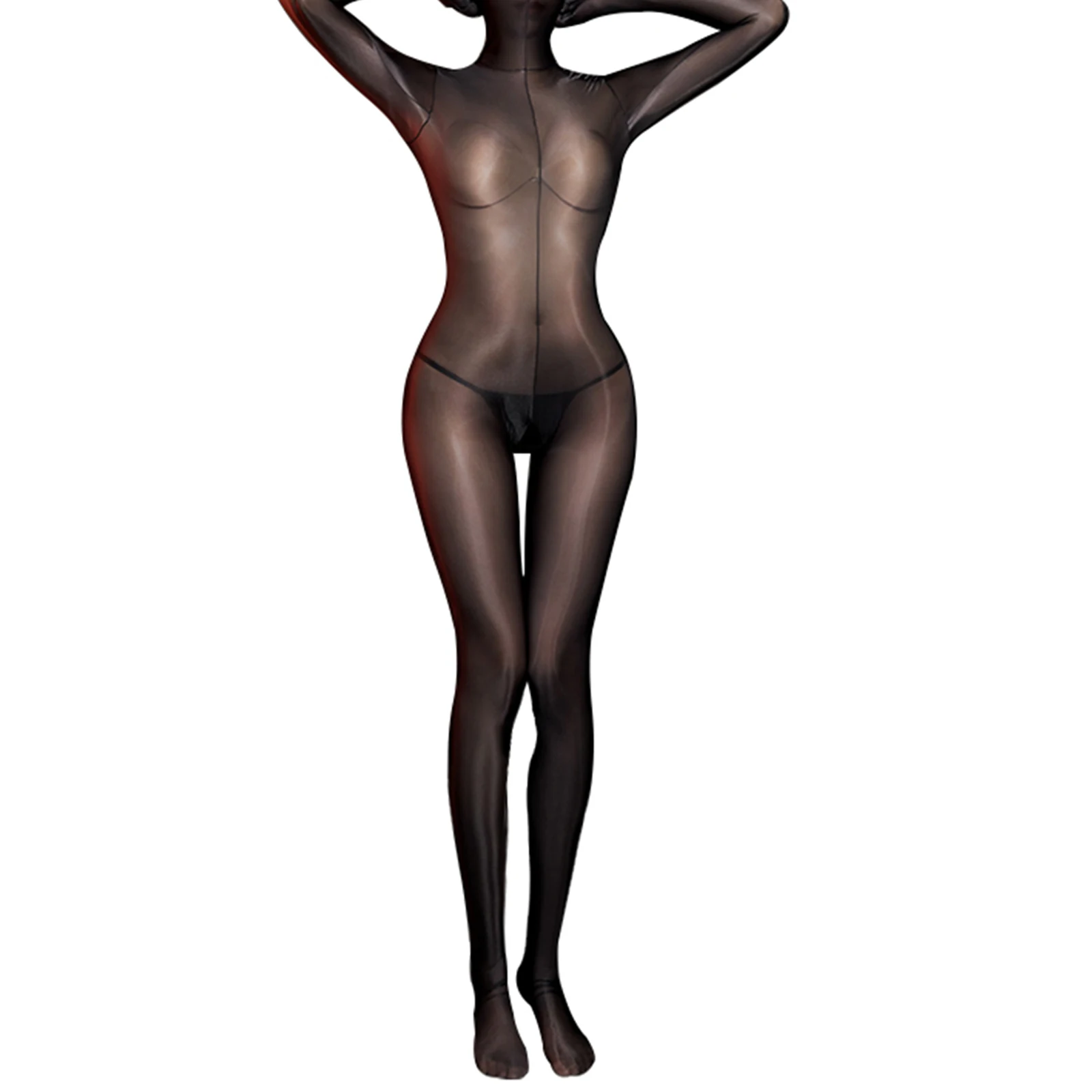 Women Glossy Sheer Bodystocking Bodysuit Exotic Teddies Full Covering Crotchless Catsuit See-Through Tempting Lingerie Nightwear