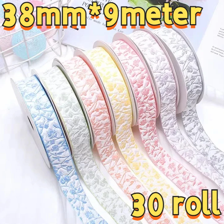 10Yards/Roll Embossed Roses Ribbons Grosgrain Ribbon Gift Wrapping Polyester Ribbon Handmade DIY Bow Wedding Party Home Decor