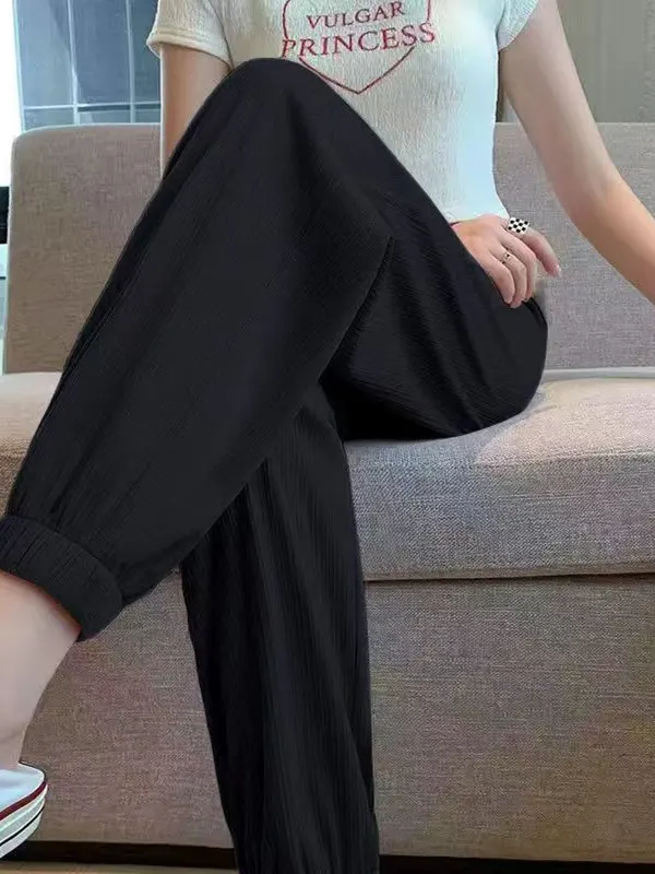 Ice Silk High Waist Draped Thin Women's Sports Pants Summer Loose Fit Lantern Cuffed Pants Korean Style Commute Fashion