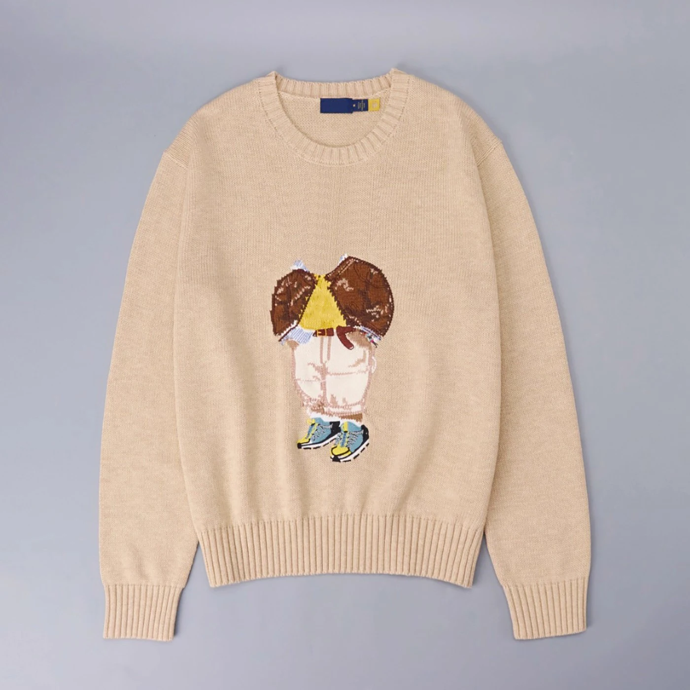 

Классический цветной тканый вязаный свитер с вышивкой мультяшного медведя, длинный свек, круглый трикотаж из хлопковой пряжи Ne для женщин