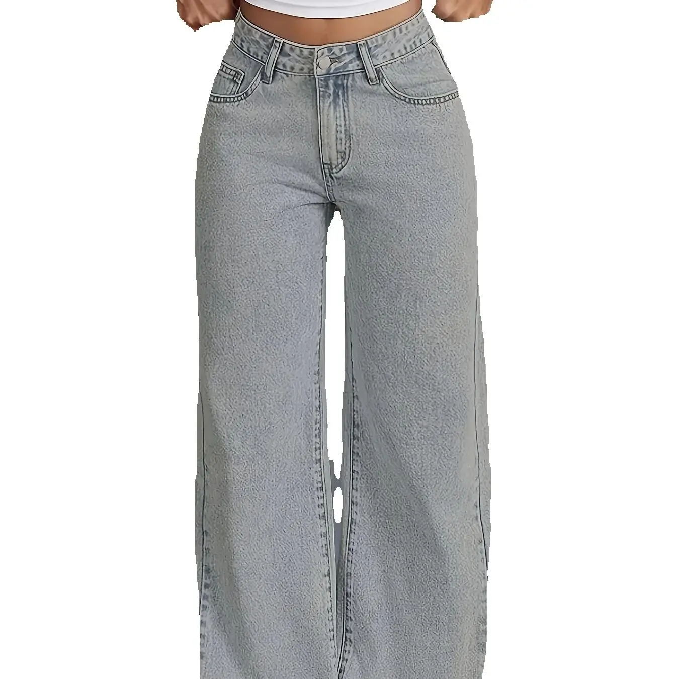 Hellblaue, hoch taillierte, gerade Vintage-Jeans mit Schleifenstickerei