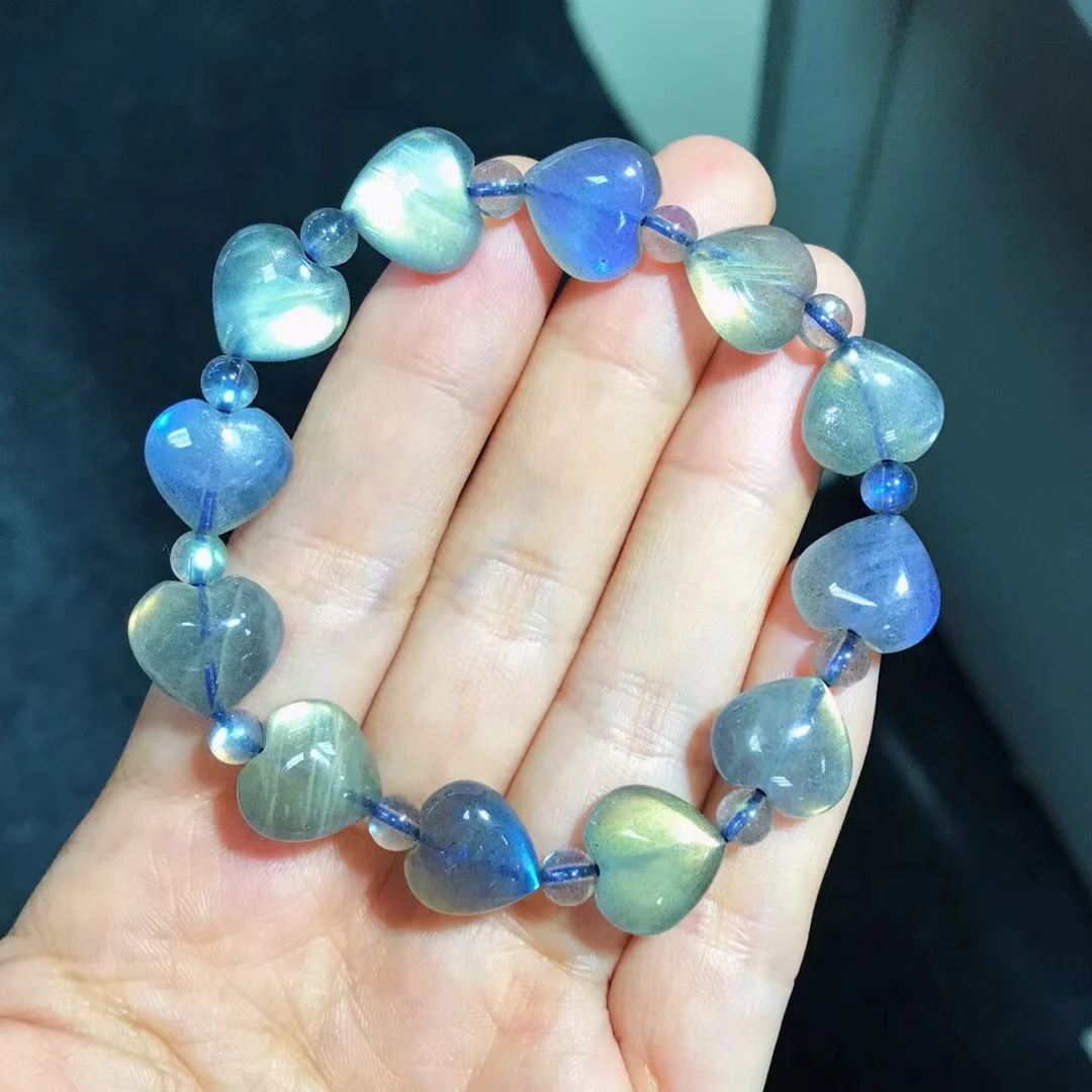 

Натуральный синий свет лабрадорит бусины браслет сердце прозрачные бусины кристалл 14x14 мм женский Радужный лабрадорит камень AAAAA
