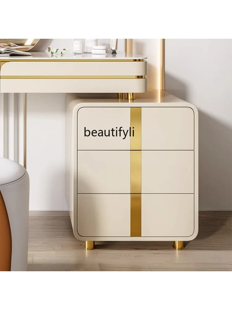 Light Luxury Bedside Table Bedroom Storage Cabinet Modern Simple Stainless Steel Stone Plate Bedside Cabinet