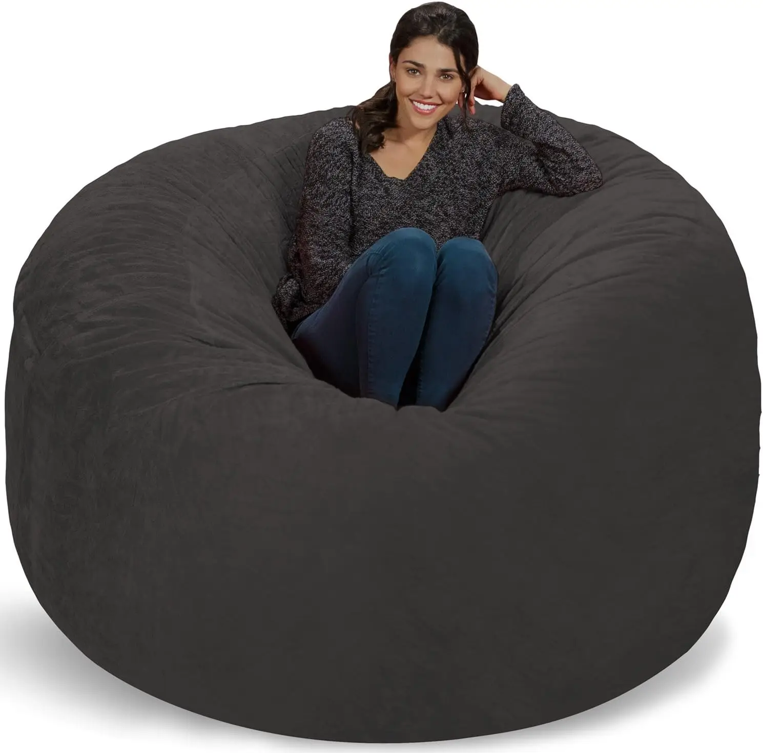 Bag Chair: Giant 6' Memory Foam Furniture Bean Bag - Big Sofa with Soft Micro Fiber Cover, Grey Furry