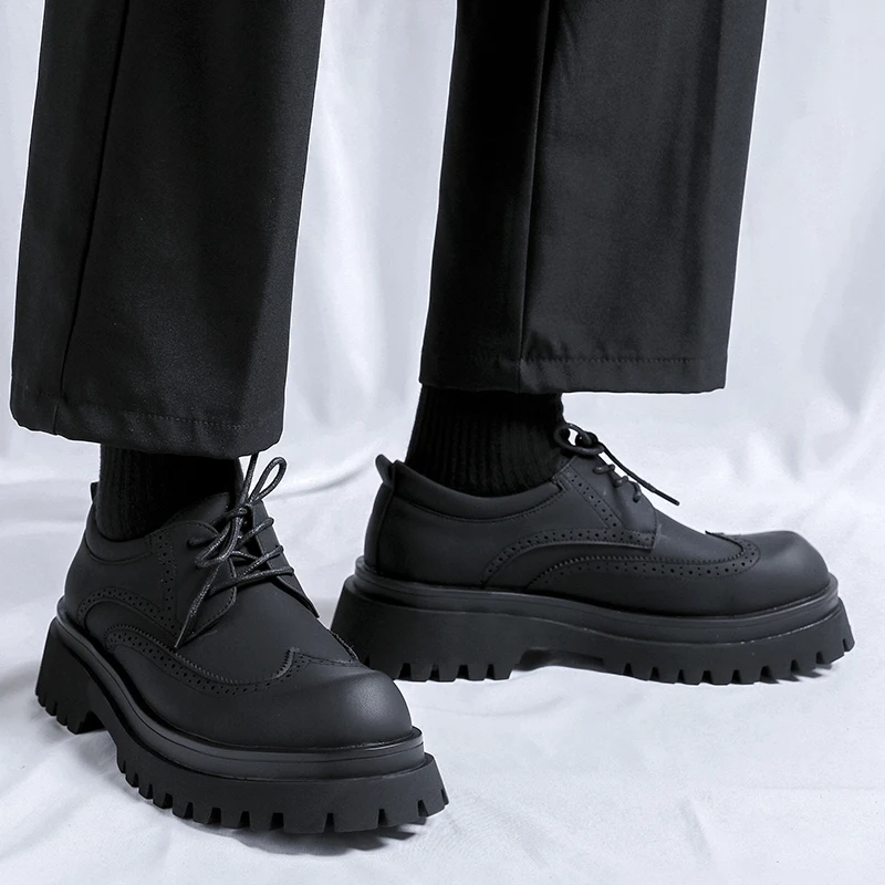 Platform Men Leather Shoes Casual Formal Dress Oxfords Brogues British Style Wedding Flats Soft Breathable Walking Office Shoe