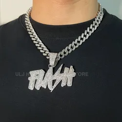 ULJ Men Hip Hop Flash Letter Pendant Necklace with 12mm Miami Cuban Chain Iced Out Bling Male Jewelry