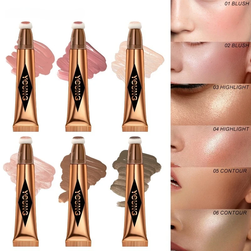 Blush líquido multifuncional, contorno facial, destaque, sombra, bastão, durável, à prova d'água, sedoso, tudo em um, textura cremosa