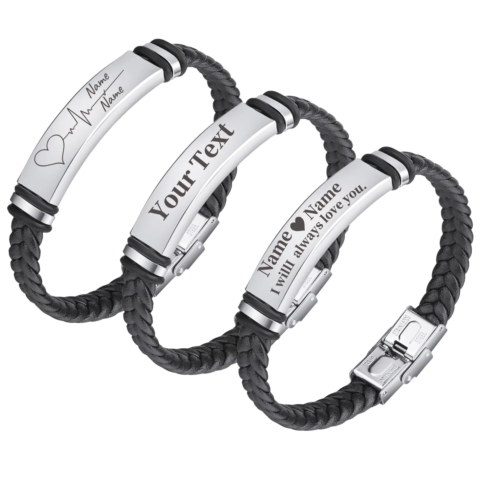 Personalized Leather Bracelet for Men, Custom Engraved Name Bracelet, Gifts for Boyfriend Husband Dad, Birthday Valentine's Day