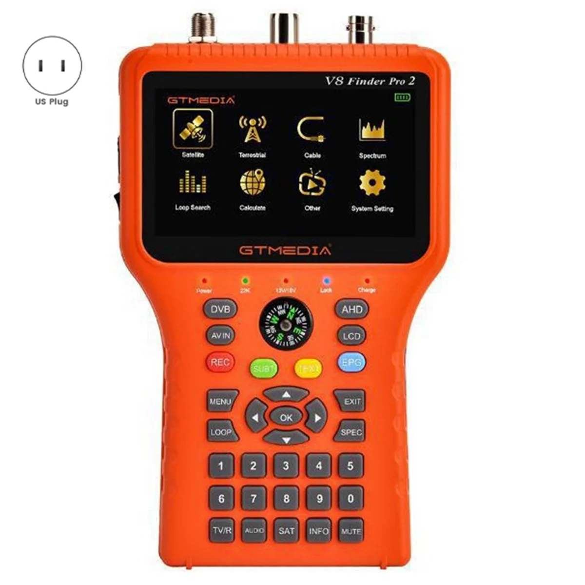 A57G-GTMEDIA V8 Finder PRO 2 Satellite Signal Finder DVB-S2 DVB-T2 DVB-C Freesat H.265 Meter US PLUG