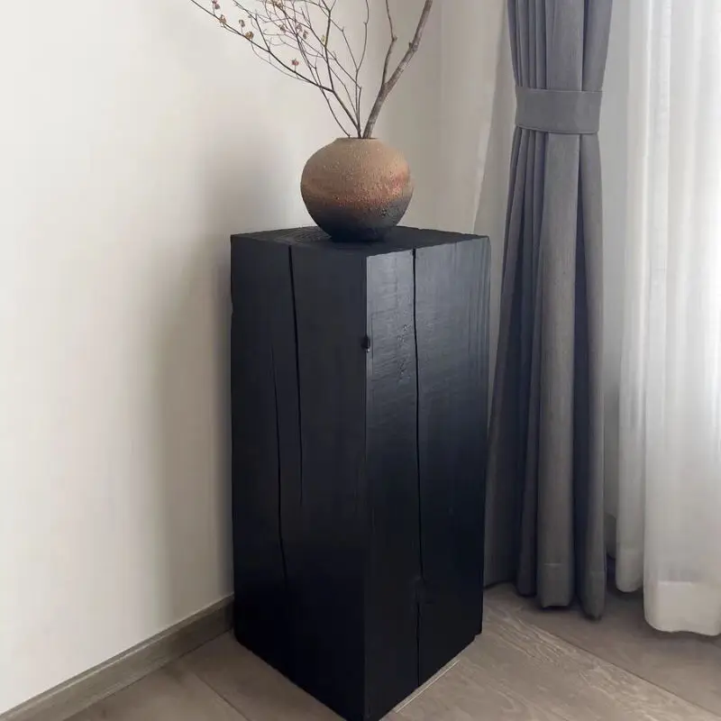 #Solid Carbonized Modern Black Square Wood Stump Living Room Bedroom Coffee Table Stool Hotel Pier Ornament Outdoor Furniture