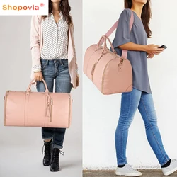 2024 Large Capacity Women Fashion Duffle Travel Bag Foldable Waterproof PU Suit Travel Bags Carry-on Clothing Shoulder Tote Bag