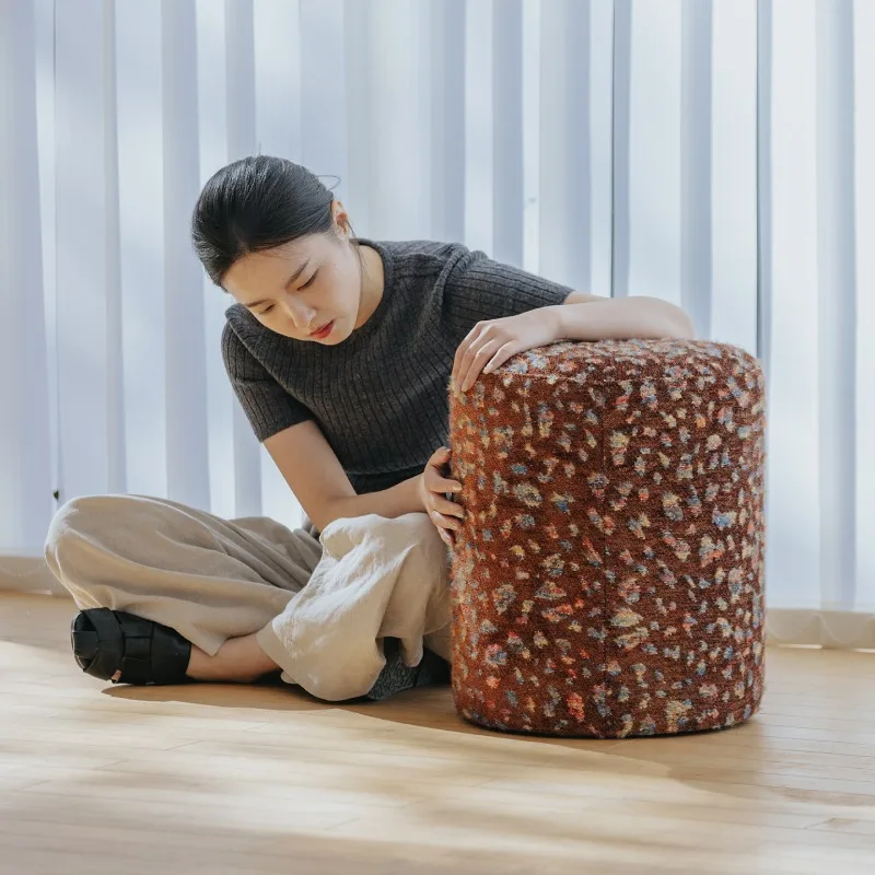 

Family romance, chocolate medieval pier living room Nordic leopard print retro fabric round stool shoe change dressing stool