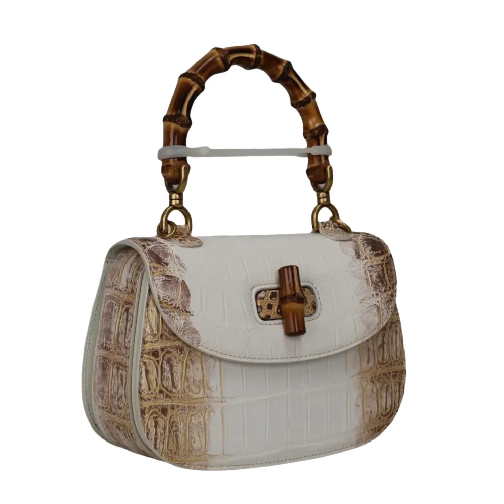 New authentic crocodile leather women's bamboo handbag real crocodile leather high-quality shoulder bag fashion cross-body bag