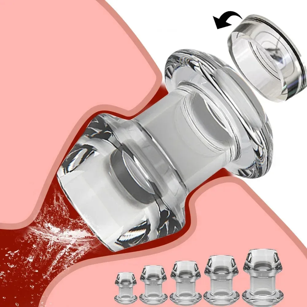 Hollow spekulum Peeking Anal Beads Butt Plug dengan Stopper Expander terowongan transparan Anus pelebaran SM mainan seks untuk pasangan