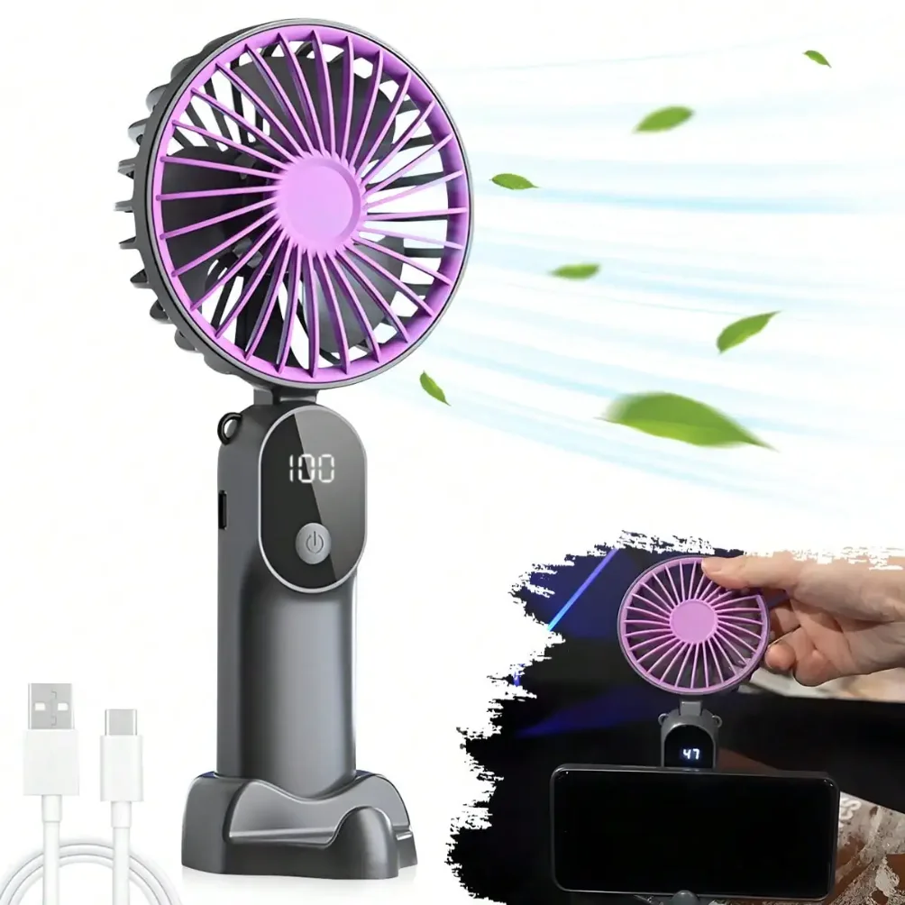 

Portable Fan Mini Handheld Personal Fan Rechargeable LED Display Screen Suitable for Travel, Camping, and Outdoor Activities.