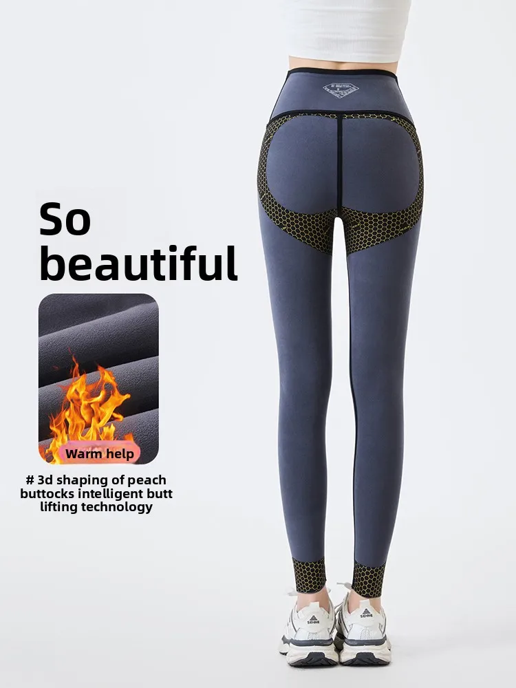 Pantalon de yoga doublé Fce taille haute Vêtements d'extérieur pour femmes Pantalon en coton chaud résistant au froid Arche Bite Pantalon slim Contrôle du ventre B...