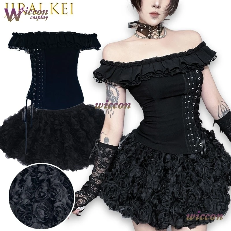 

wonaa/ Gothic Lolita Dark Academia Square Neck Corset Top Pleated Mini Skirt Streetwear Patten Y2k Gothic Dark Lolita Jirai Kei