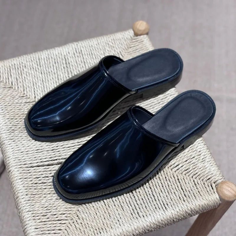 

Vintage Mens Genuine Leather Half Shoes Luxury Handmade Quality Comfortable 2026 Summer New Outdoor Fashion Slippers for Male