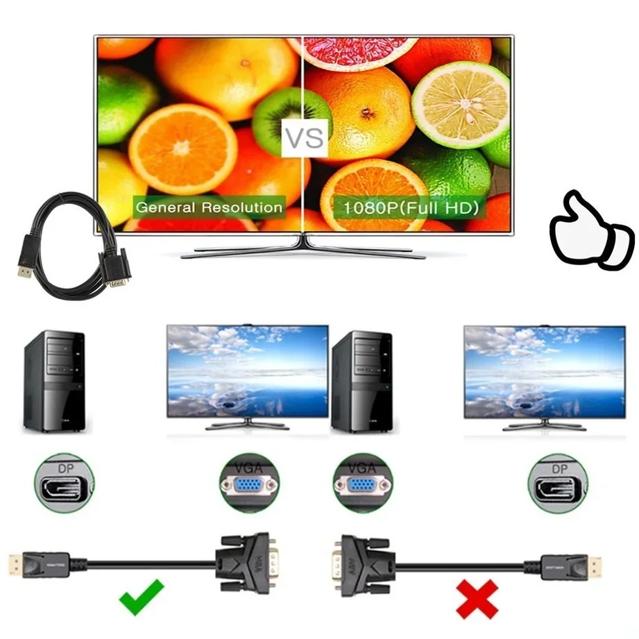 Grwibeou-Cable DisplayPort DP a VGA macho a macho, puerto de pantalla, adaptador de conexión VGA 1,8 P para HDTV, PC, proyector portátil, 1080 M