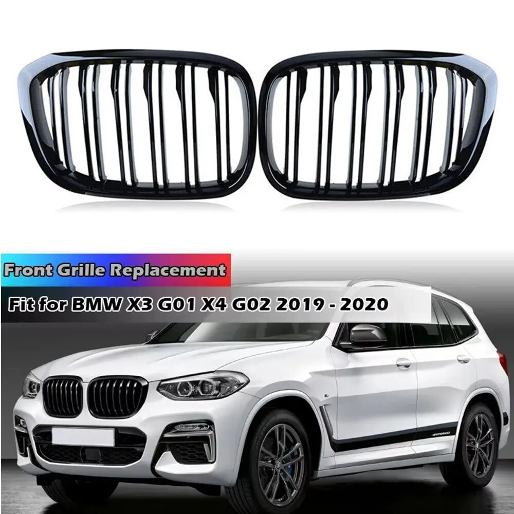 For BMW X3 G01 X4 G02 2018 2019 2020 2021 Double Slat Style Grille Front Kidney Mesh Grill Replacement Black Car Accessories