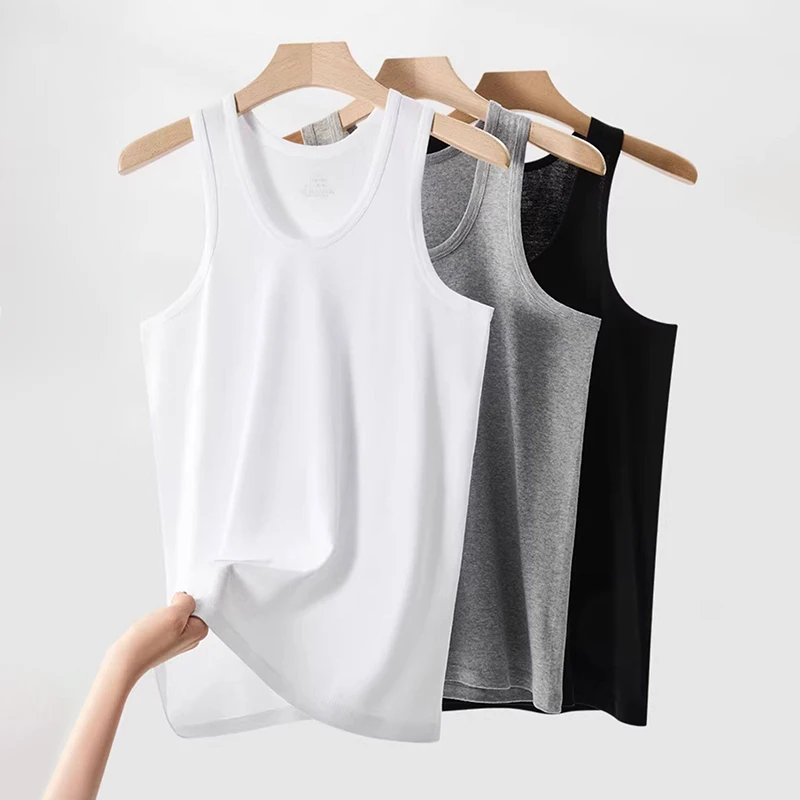 Men's Four Seasons Solid Color Classic Versatile Tank Top Comfortable Large Sports and Leisure Top Middle Aged Base Sweatshirt
