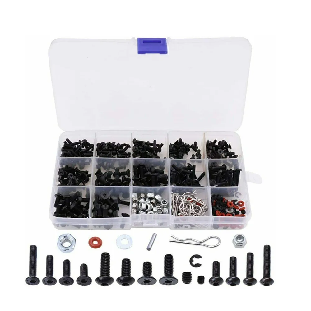 500pcs/set M3 M4 Screws Shell Buckle Flat Head Nut Kit RC Crawler Car Repair Tools for 1/10 RC Car Accessories