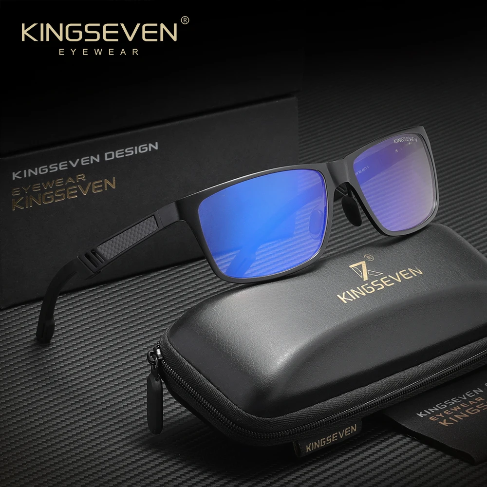 

KINGSEVEN повседневные очки для компьютера с блокировкой синего света, прямоугольные высококачественные алюминиевые оправы с защитой от синего луча