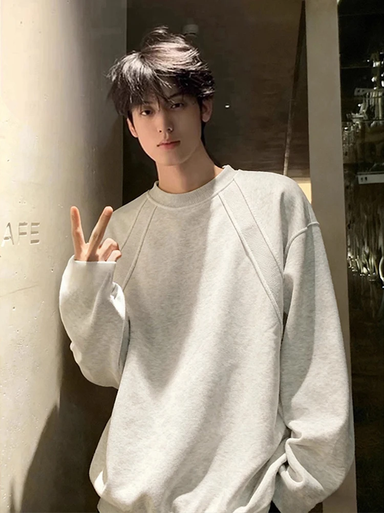 

Мужская толстовка с длинным рукавом на флисовой подкладке, в стиле деконструированного классического американского ретро, осенне-зимняя теплая термофутболка