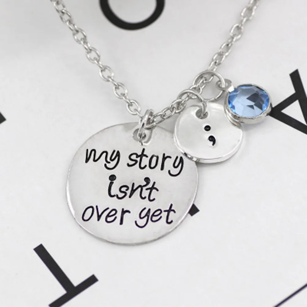 Isn't Over Yet Semicolon Necklace Silver Alloy Personalized Jewelry Encouragement Gift for view 3
