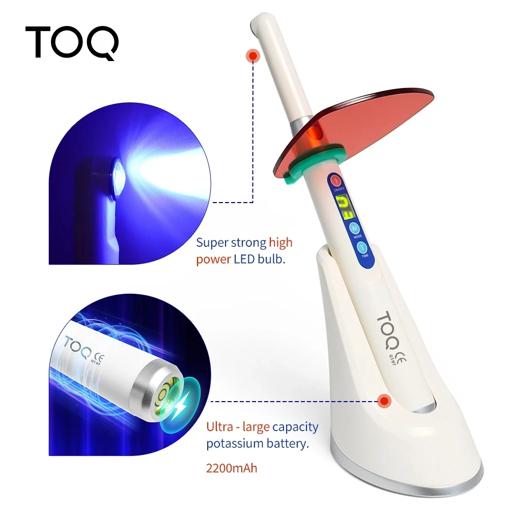 Dental Wireless 1 Second LED Curing Light Cure Lamp High Power Output Intensity 2600mw/c㎡ Wide Spectrum Wave Length 455-480nm