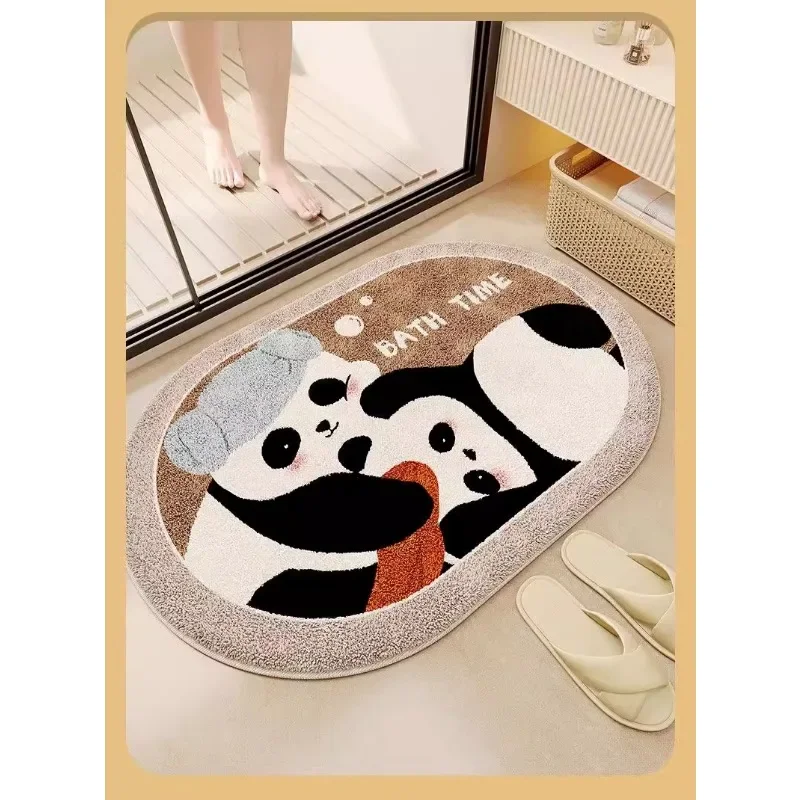 Cartoon Panda Bathroom Imitation Cashmere Floor Mat, Toilet Door Carpet Door Mat, Absorbent Anti-slip Mat, Toilet Floor Mat