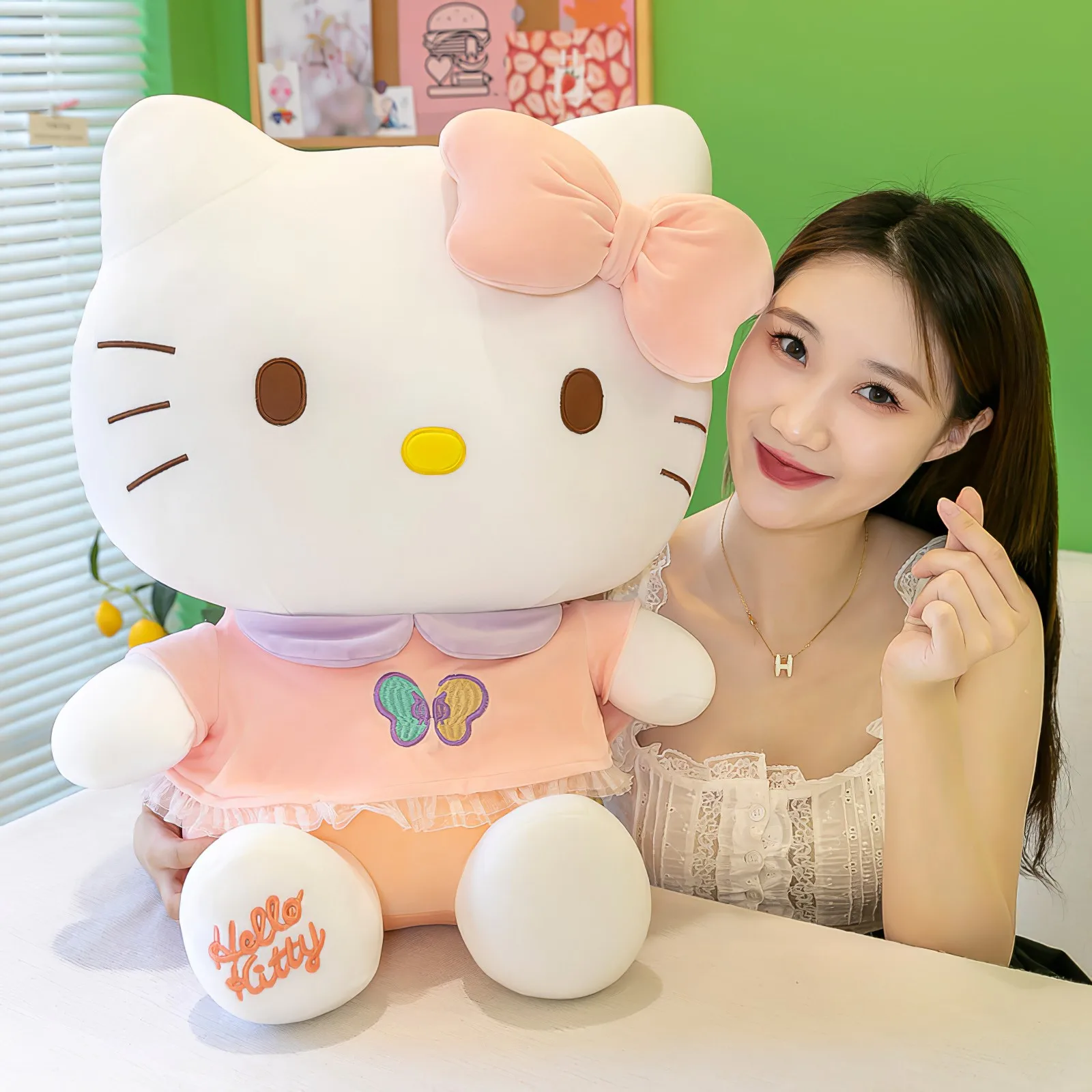 60cm Cute Sanrio Hello Kitty Plush Toy Cartoon Bow Tie Big Size Kt Cat Soft Stuffed Doll Kawaii Decor Pillow Rag Doll Girls Gift