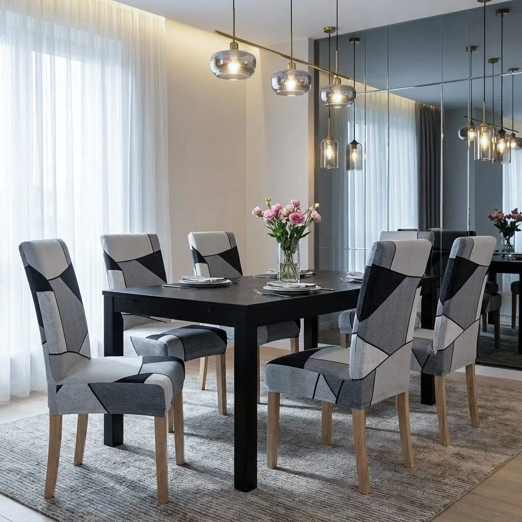 

1/4/6Pcs Digital Printed High-Back Chair Covers, Geometric Lines, Modern and Simple, Dust-Proof, High Elasticity, Removable and Washable, Suitable for Dining Room, Living Room, Bedroom, Study