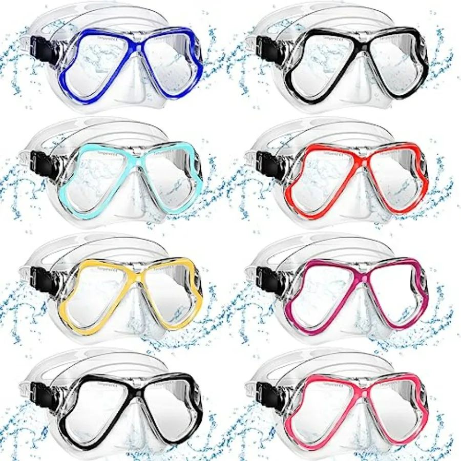 

8 Pack Adult Swimming Goggles with Nose Cover, Antifog Tempered Glass, Black/Blue, for Scuba Diving, Snorkeling, Swimming, Spea