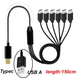 1.5M 6 in 1 5V 3A Multi USB A Male TYPE C Splitter TO 6 USB C  Multi Cable Type C Male Charger Cable For Android Samsung Tablet