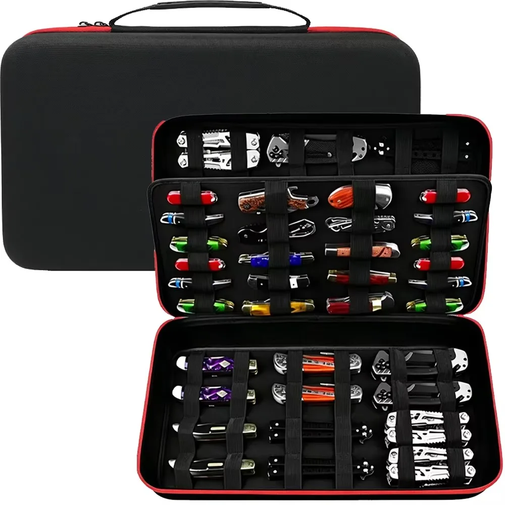 Pocket Knife Display Case 64 Knives Organizer Box Tactical Knife Holder Hunting Folding Knife Storage Collection Protector