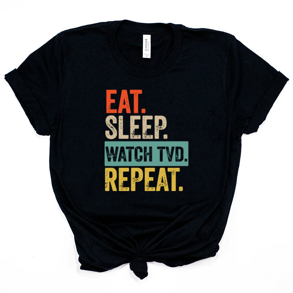 Eat Sleep Watch TVD Repeat T-shirt Vintage The Vampire Diares Shirt Mystic Falls Virginia Tee Salvatore Tshirt Vampire Fan Gift