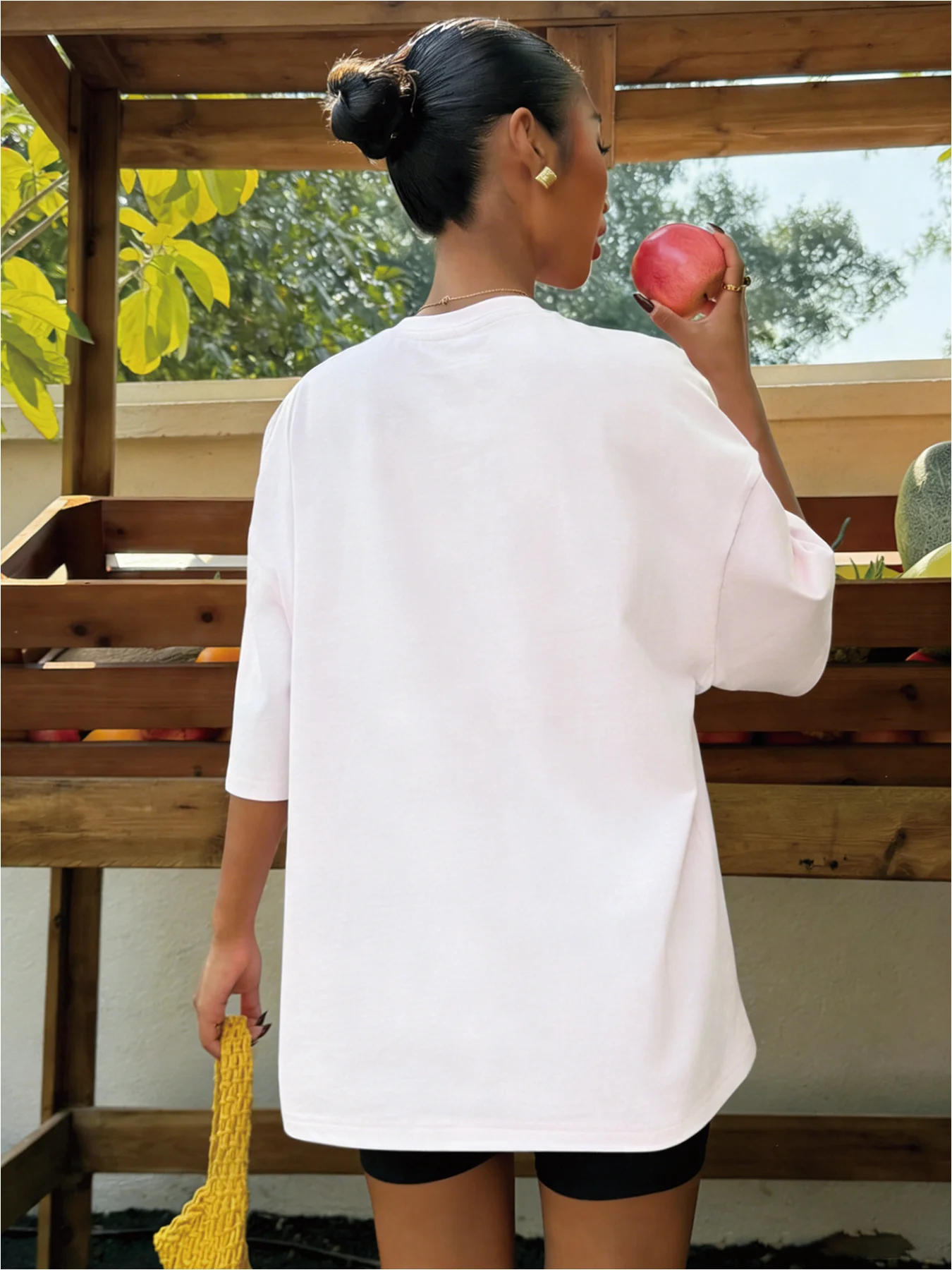 Two-Piece Set Including Hand-Drawn Graffiti Dog Print Oversized T-Shirt and Cycling Shorts - view 2