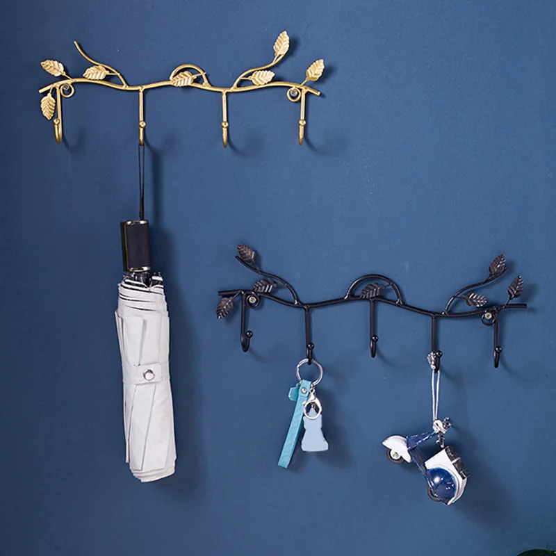 Milti-purpose Wall Mounted Hooks Metal Leaves Key Storage Holder Coat Clothes Rack Punch-free Hats Towel Hanger Home Decorations