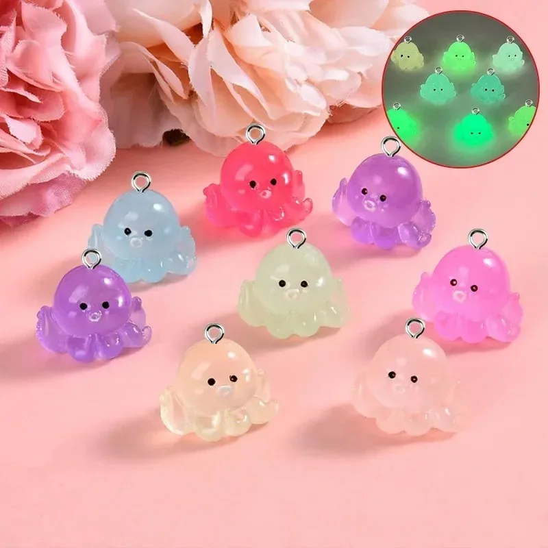 10 pçs bonito 3d polvo luminoso animal marinho encantos pingente de resina para fazer jóias acessórios diy brincos colar chaveiro